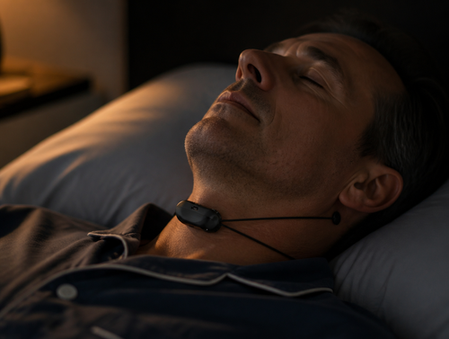 Worn on the throat while asleep