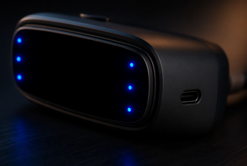 The indicator lights and USB-C port